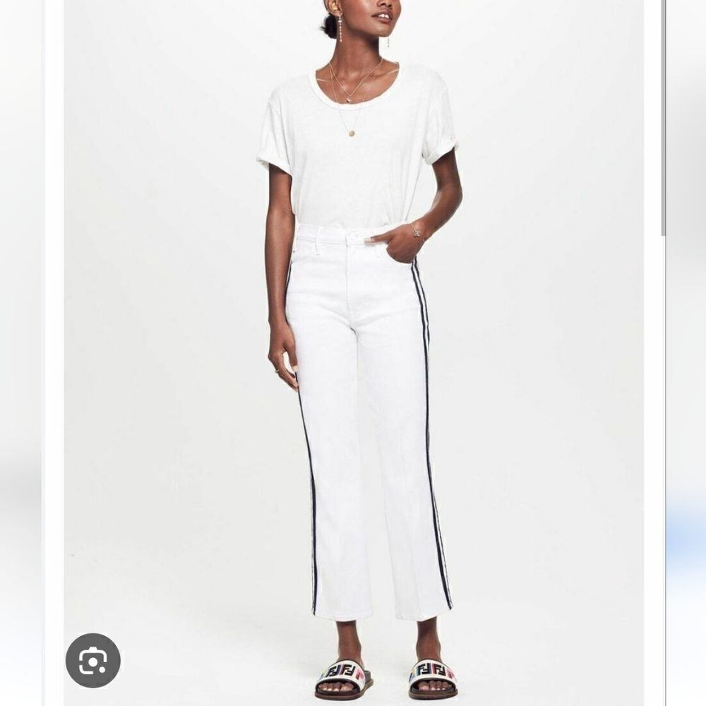 Mother Denim the Hustler ankle glass sleeper racer jeans white black - Picture 15 of 16